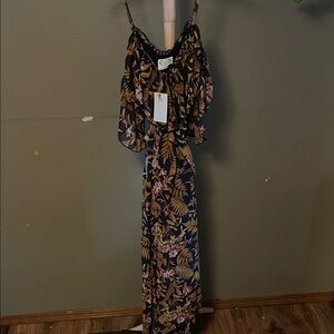 Joyfolie Black and Brown Floral Maxi Dress